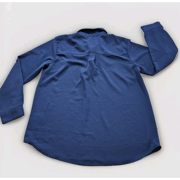 International INC Company Top Womens L Navy LS Criss Cross Ties Crepe Whimsigoth - Picture 2 of 14